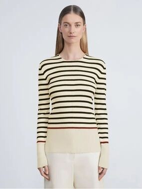 Lafayette 148 Matte Crepe Striped Rob Sweater M
